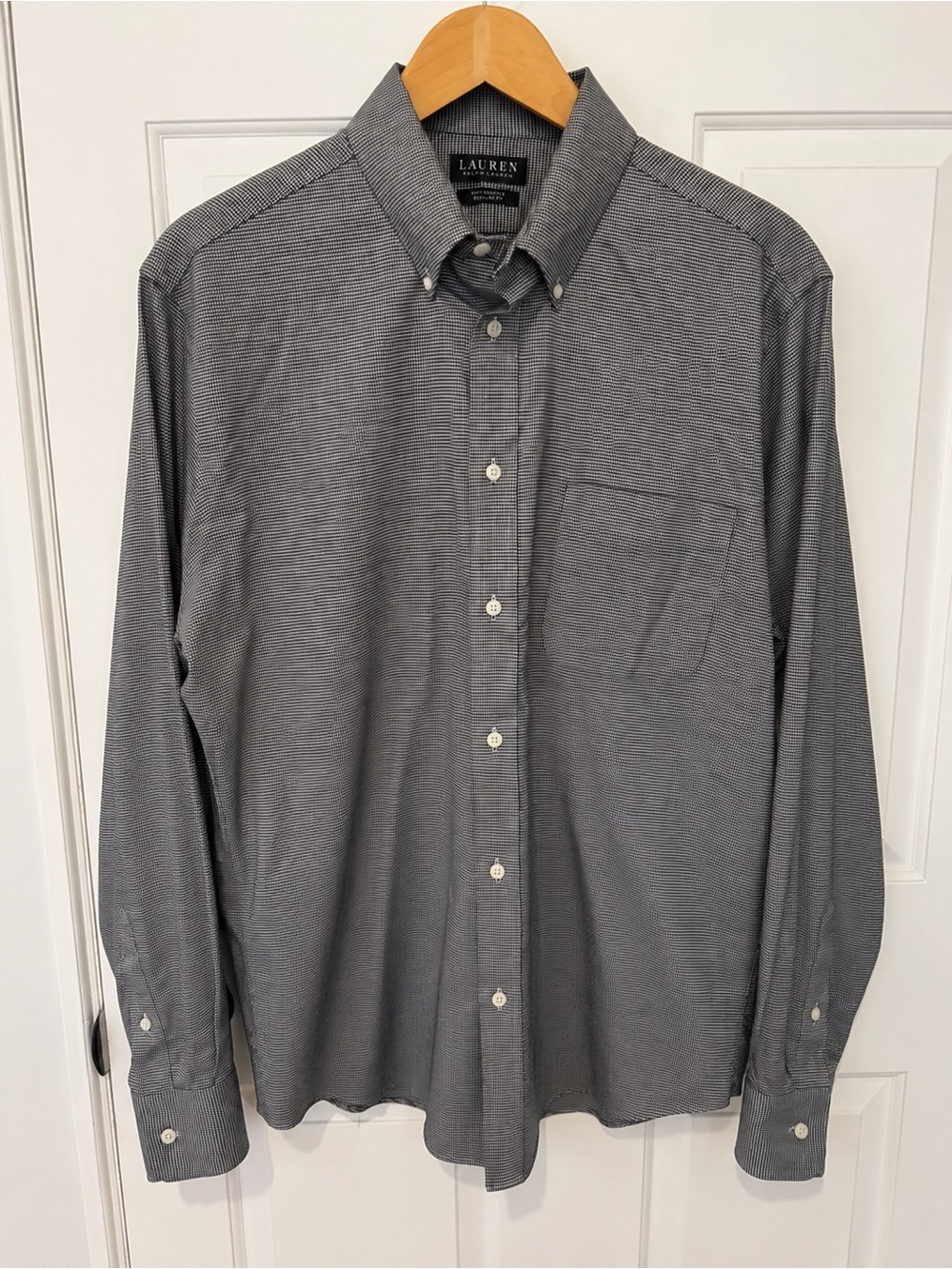 NWOT Lauren Ralph Lauren Soft Stretch Shirt Men’s Large Gray Check Regular Fit - Picture 2 of 7